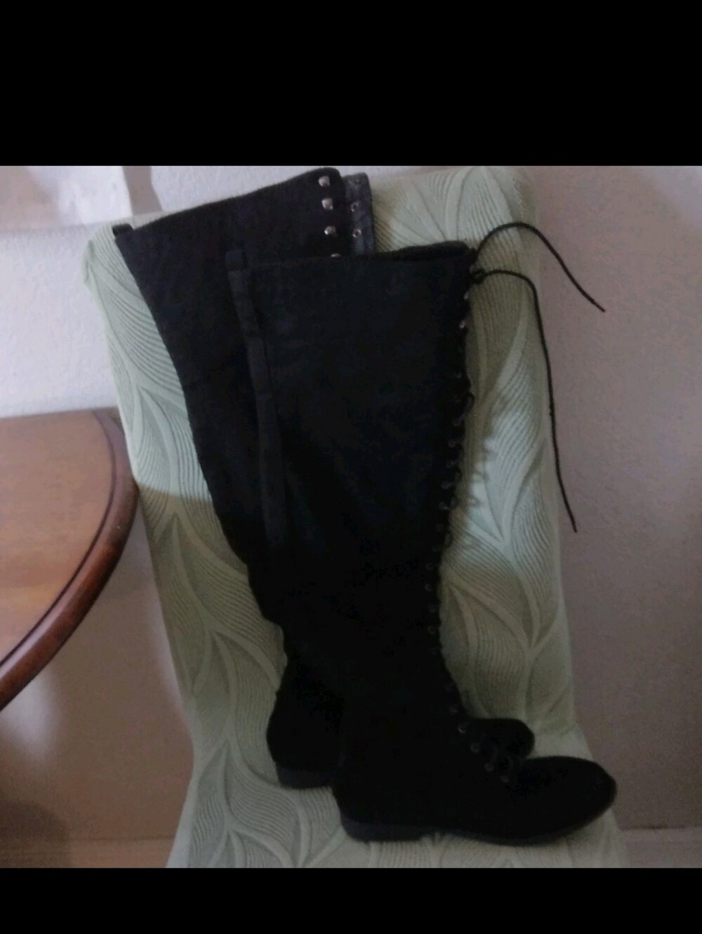 Fashion Black Lace-Up Over-the-Knee Women's Faux Suede Boots. - Picture 5 of 11